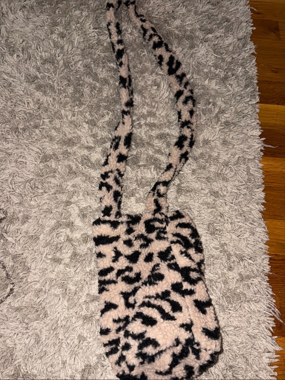 Aerie Faux Fur Animal Print Crossbody Bag in Blush and Black